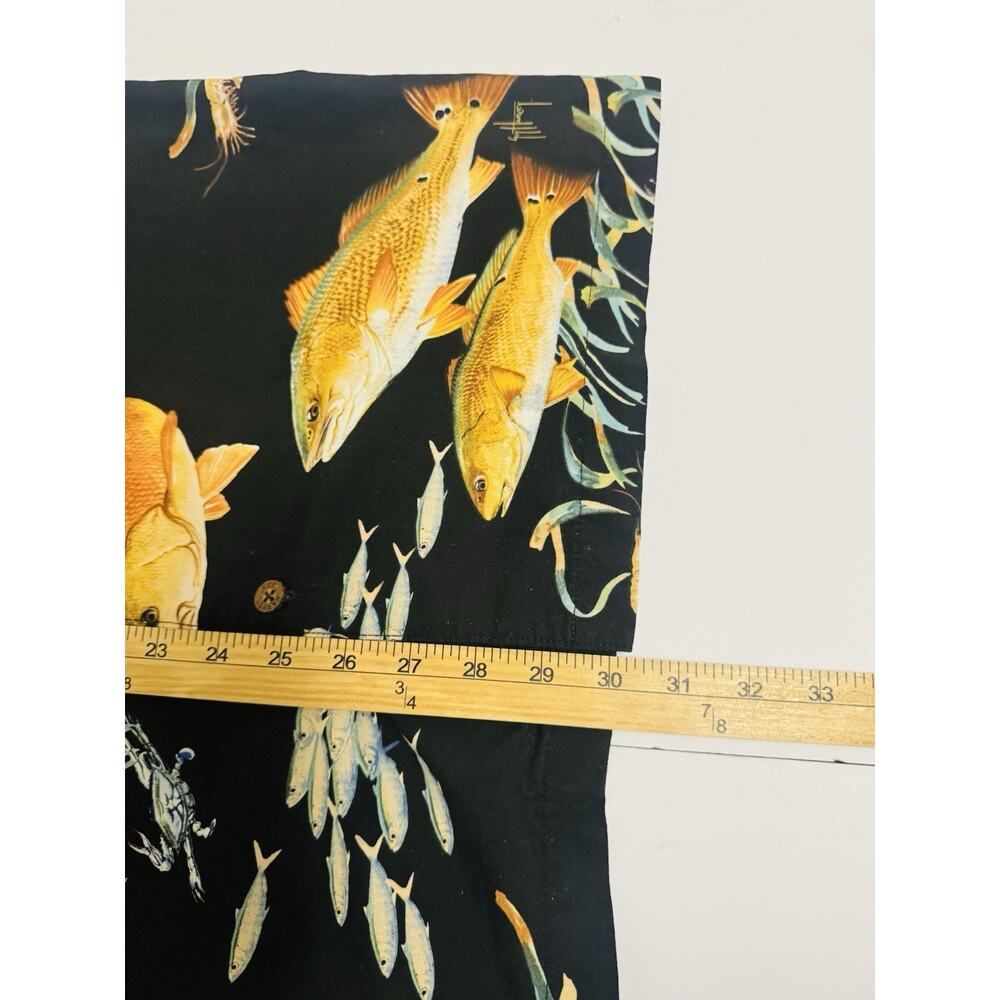 Vintage Guy Harvey By AFCO Bluewater Mens Black Button Up Hawaiian Shirt Aquatic - Picture 4 of 10